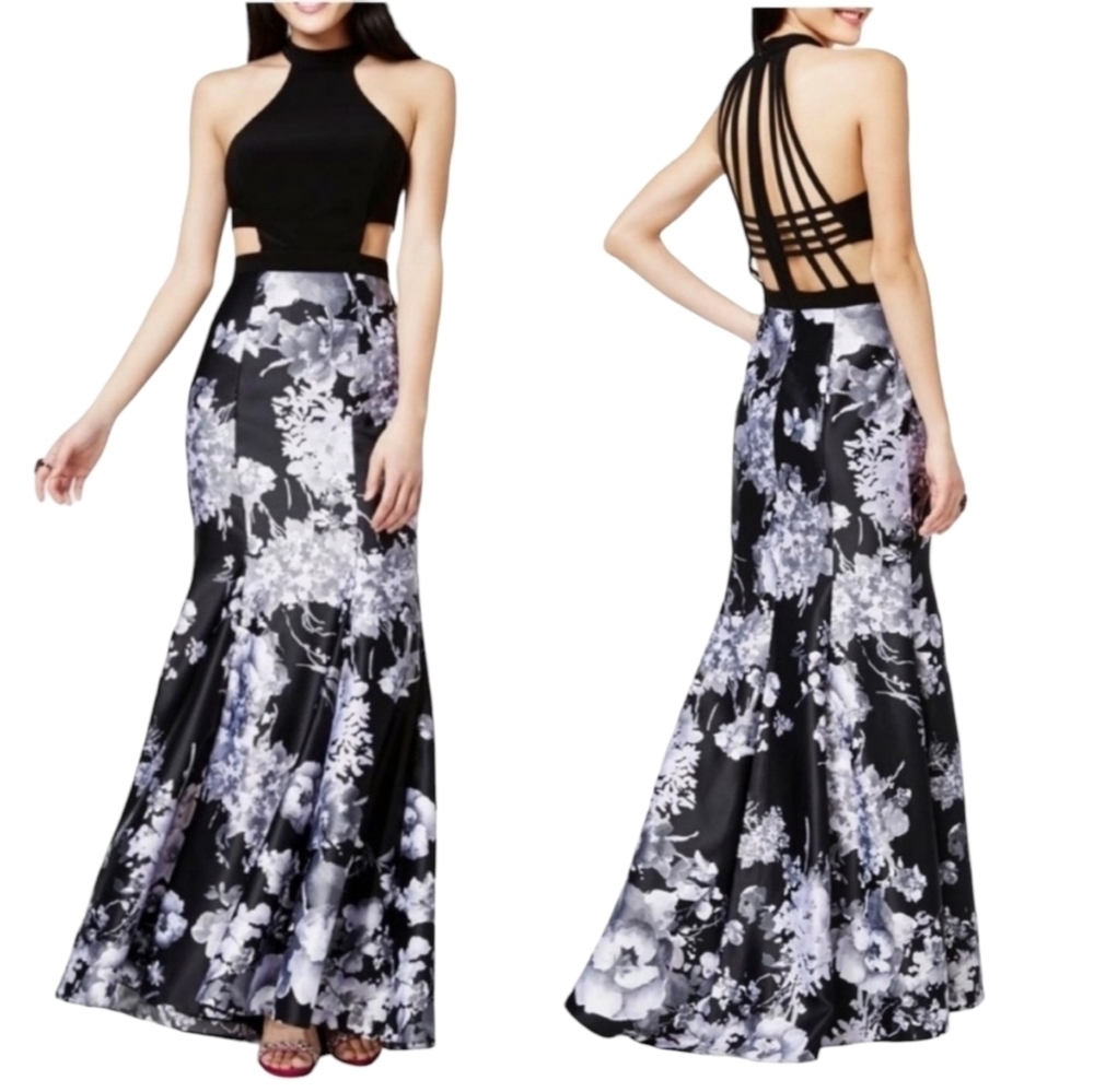 Blondie Nites Floral Maxi Sleeveless Cage Back Dress Size 3 Juniors